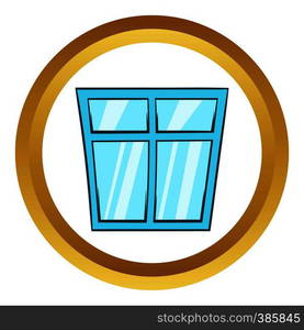 Window vector icon in golden circle, cartoon style isolated on white background. Window vector icon, cartoon style