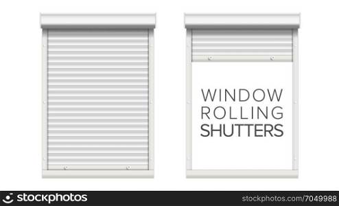 Window With Rolling Shutters Vector. Opened And Closed. Front View. Isolated On White Illustration.. Realistic Window Roller Shutters Vector. Front View. Isolated