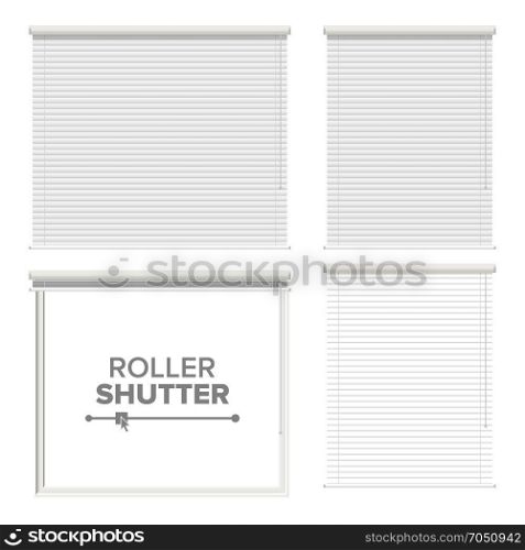 Window With Rolling Shutters Vector. Opened And Closed. Front View. Isolated On White Illustration.. Window With Rolling Shutters Vector. Opened And Closed. Front View. Isolated On White