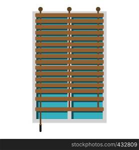 Window with wooden jalousie icon flat isolated on white background vector illustration. Window with wooden jalousie icon isolated