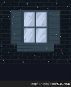 Window2. Window in a wall and a rain in a city. A vector illustration