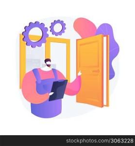 Windows and doors services abstract concept vector illustration. Replacement and installation, window and door maintenance and repair contractor, broken glass, fly screen, patio abstract metaphor.. Windows and doors services abstract concept vector illustration.