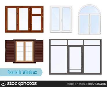 Windows realistic icon set with several wings different styles and types of windows vector illustration