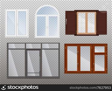 Windows realistic transparent icon set with different styles and colors wooden and plastic vector illustration