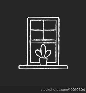 Windowsills chalk white icon on black background. Window ledge. Horizontal structure, surface at window bottom. Structural integrity. Building architecture. Isolated vector chalkboard illustration. Windowsills chalk white icon on black background