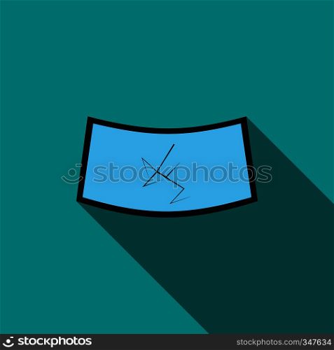 Windshield with a crack icon in flat style on a turquoise background. Windshield with a crack icon, flat style