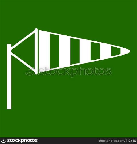 Windsock icon white isolated on green background. Vector illustration. Windsock icon green