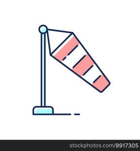 Windsock RGB color icon. Wind direction and speed. Conical textile tube. Compass point. Wind cone. High visibility orange and white stripes. Airfield, airport. Isolated vector illustration. Windsock RGB color icon