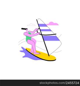 Windsurfing abstract concept vector illustration. Water sport, extreme lifestyle, sea adventure, kite surfing, ocean wave, beach holiday, sailboarding athlete, tropical wind abstract metaphor.. Windsurfing abstract concept vector illustration.