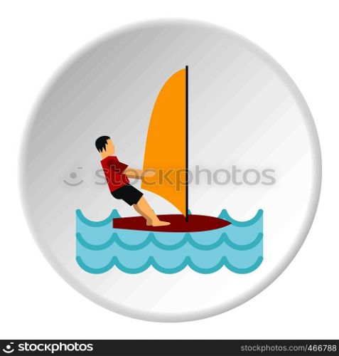 Windsurfing icon in flat circle isolated vector illustration for web. Windsurfing icon circle
