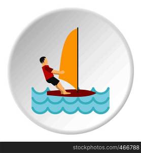 Windsurfing icon in flat circle isolated vector illustration for web. Windsurfing icon circle