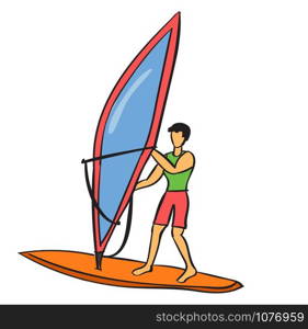 Windsurfing, illustration, vector on white background.