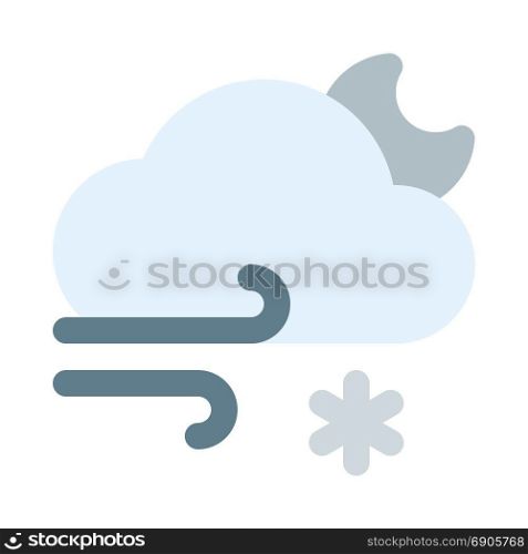 windy snow night, icon on isolated background