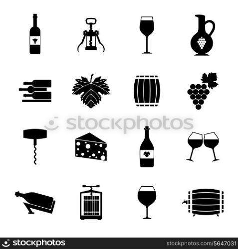 Wine alcohol drink black icons set isolated vector illustration