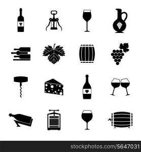 Wine alcohol drink black icons set isolated vector illustration