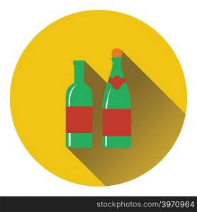 Wine and champagne bottles icon. Flat design. Vector illustration.