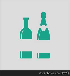 Wine and champagne bottles icon. Gray background with green. Vector illustration.