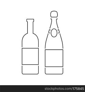 Wine and champagne bottles icon. Thin line design. Vector illustration.