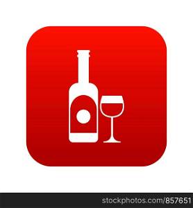 Wine and glass icon digital red for any design isolated on white vector illustration. Wine and glass icon digital red