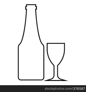 Wine and glass icon. Outline illustration of wine and glass vector icon for web. Wine and glass icon, outline style