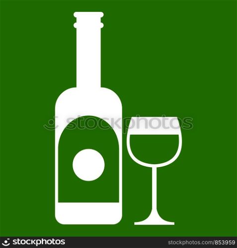 Wine and glass icon white isolated on green background. Vector illustration. Wine and glass icon green