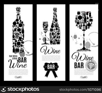 Wine bar menu card....Banners set vector illustration.. Wine bar menu card....Banners set illustration on white