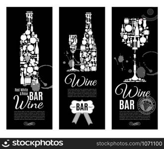 Wine bar menu card....Banners set vector illustration.. Wine bar menu card....Banners set illustration on black