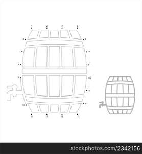 Wine Barrel Icon Connect The Dots, Wooden Wine Aging Storage Cylindrical Container Vector Art Illustration, Puzzle Game Containing A Sequence Of Numbered Dots
