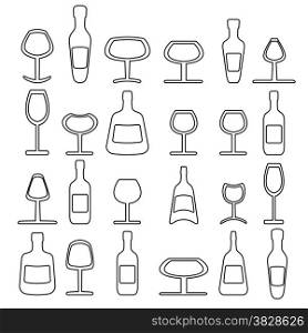 Wine Beer Glass Cup and bottle. Vector illustration.