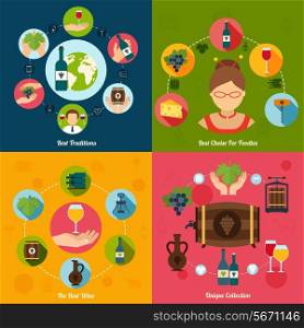 Wine best traditions choice for foodies unique collection flat set isolated vector illustration