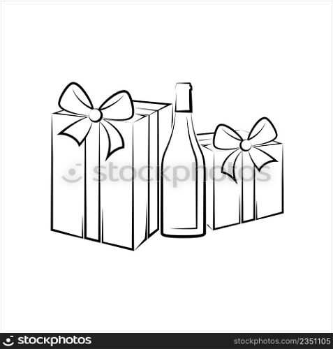 Wine Bottle And Gift Pack Vector Art Illustration