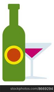 Wine bottle and glass. Alcohol sign. Celebration icon isolated on white background. Wine bottle and glass. Alcohol sign. Celebration icon