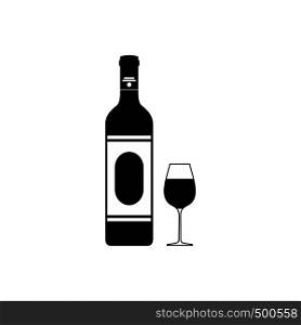 Wine bottle and glass icon in simple style isolated on white background. Wine bottle and glass icon, simple style