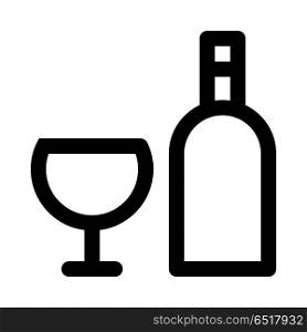 wine bottle and glass, icon on isolated background