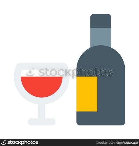 wine bottle and glass, icon on isolated background