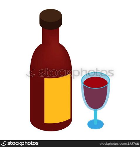 Wine bottle and glass isometric 3d icon. Single plain symbol on a white background. Wine bottle and glass isometric 3d
