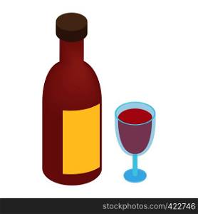 Wine bottle and glass isometric 3d icon. Single plain symbol on a white background. Wine bottle and glass isometric 3d