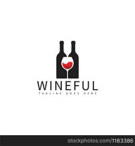 Wine bottle and glass logo design template