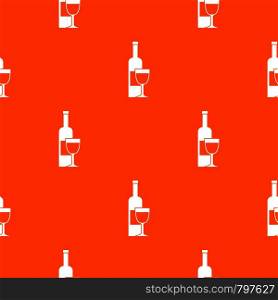 Wine bottle and glass pattern repeat seamless in orange color for any design. Vector geometric illustration. Wine bottle and glass pattern seamless