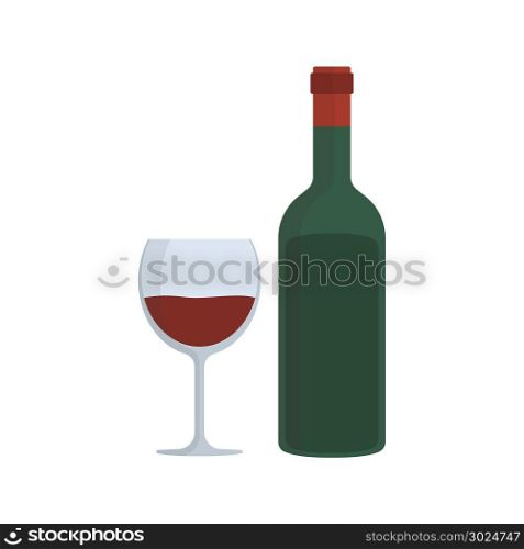 Wine bottle & glass flat design icon.
