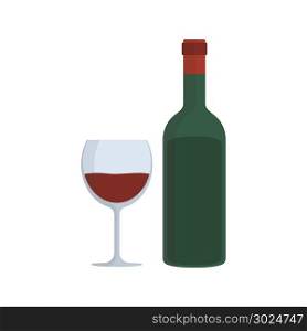 Wine bottle & glass flat design icon.