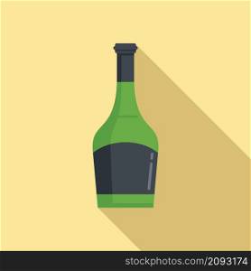 Wine bottle icon flat vector. Glass bottle vine label. Alcohol champagne. Wine bottle icon flat vector. Glass bottle vine label
