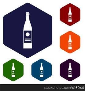 Wine bottle icons set rhombus in different colors isolated on white background. Wine bottle icons set
