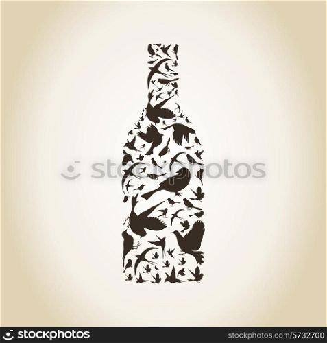 Wine bottle made of birds. A vector illustration