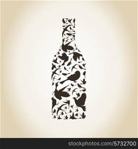 Wine bottle made of birds. A vector illustration