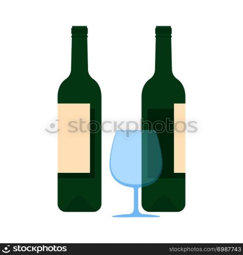 Wine bottles pair and glass flat icons