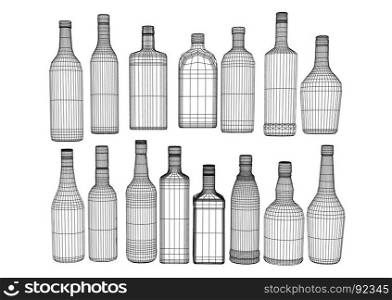 wine bottles set isolated on white background