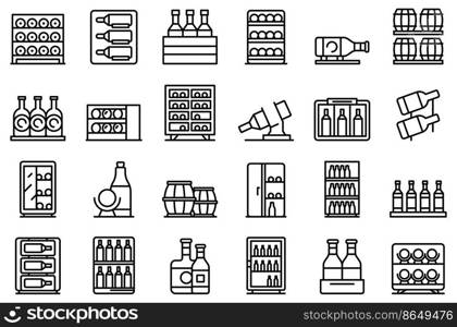 Wine cabinet icons set outline vector. Shelf alcohol. Beverage cafe. Wine cabinet icons set outline vector. Shelf alcohol