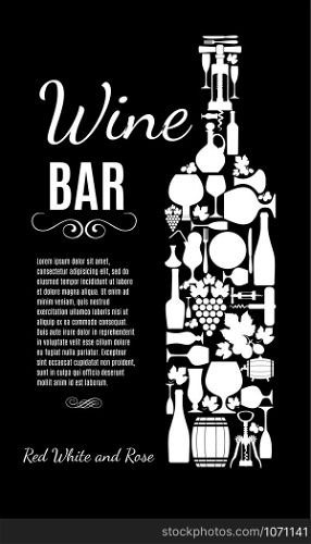 Wine card with icons on black background.. Wine card