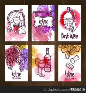 Wine cards set with hand drawn alcohol drink elements isolated vector illustration. Wine Cards Set